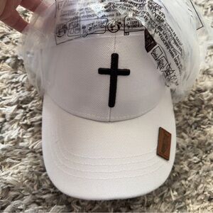 White Adults  Cap with Black Cross unisex women’s mens religious cross hat M